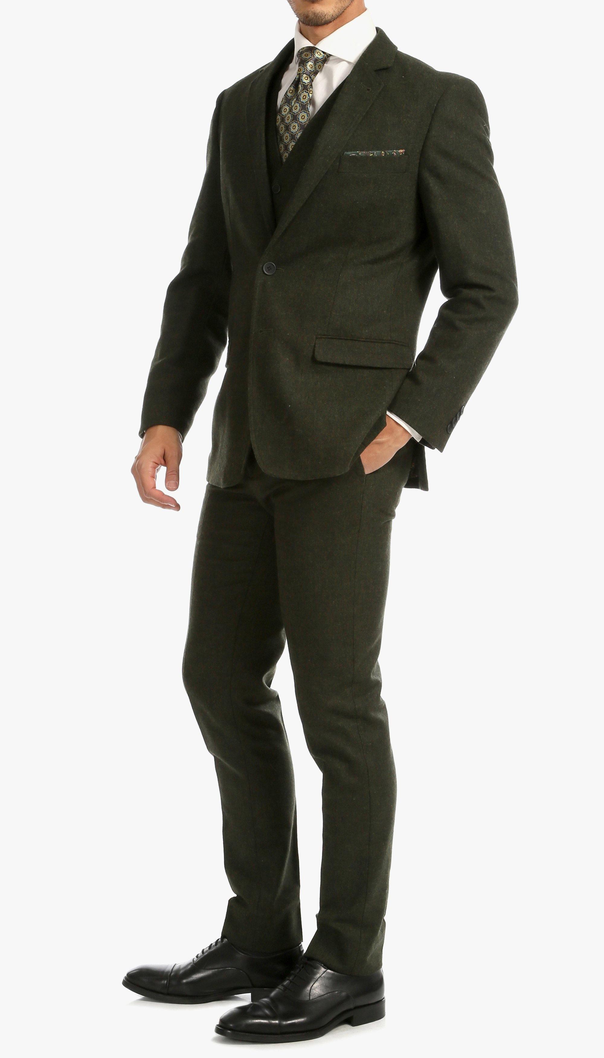 Tweed Men's Slim Fit 3 Piece Suit in Green - Upscale Men's Fashion