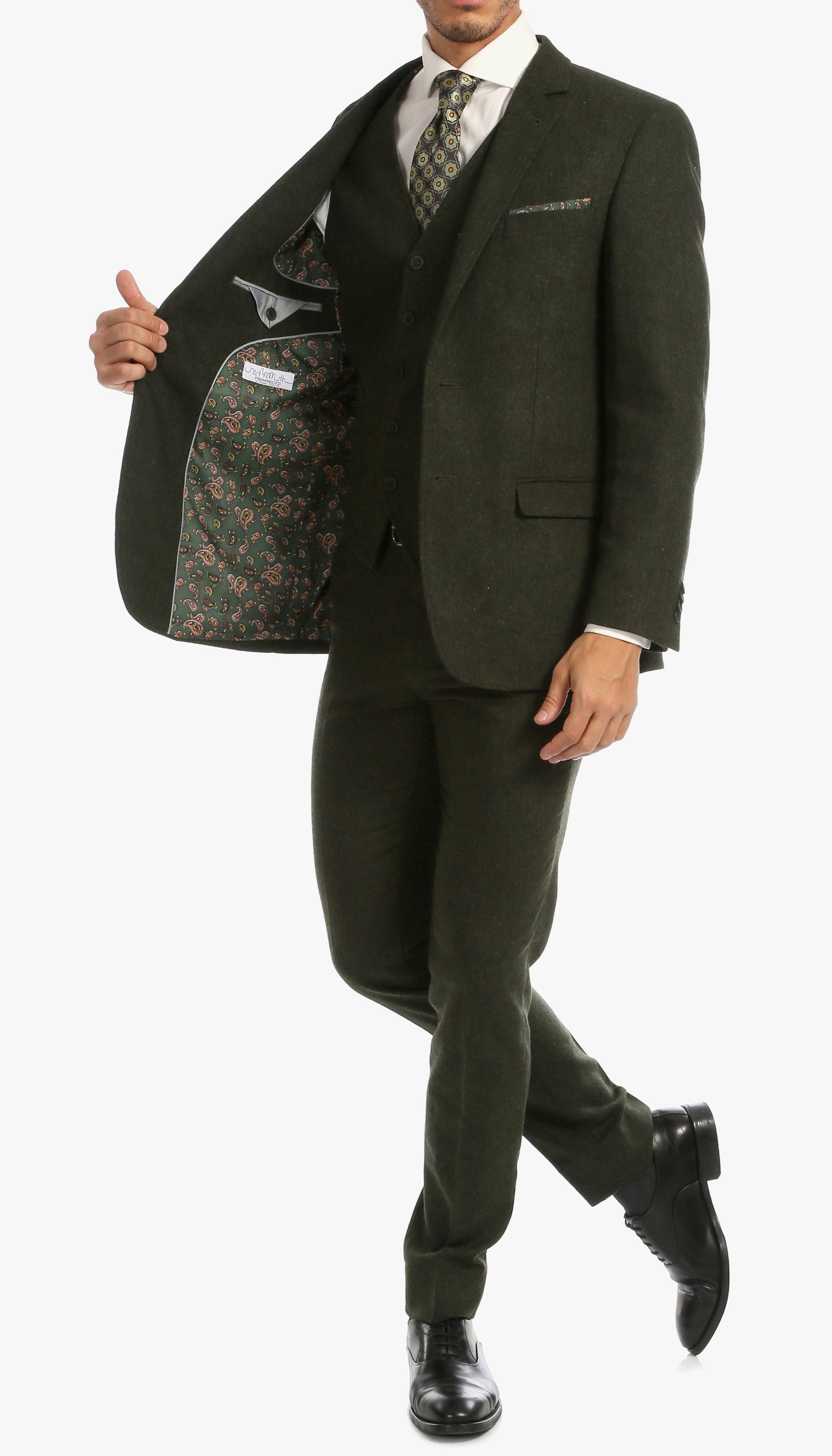 Tweed Men's Slim Fit 3 Piece Suit in Green - Upscale Men's Fashion