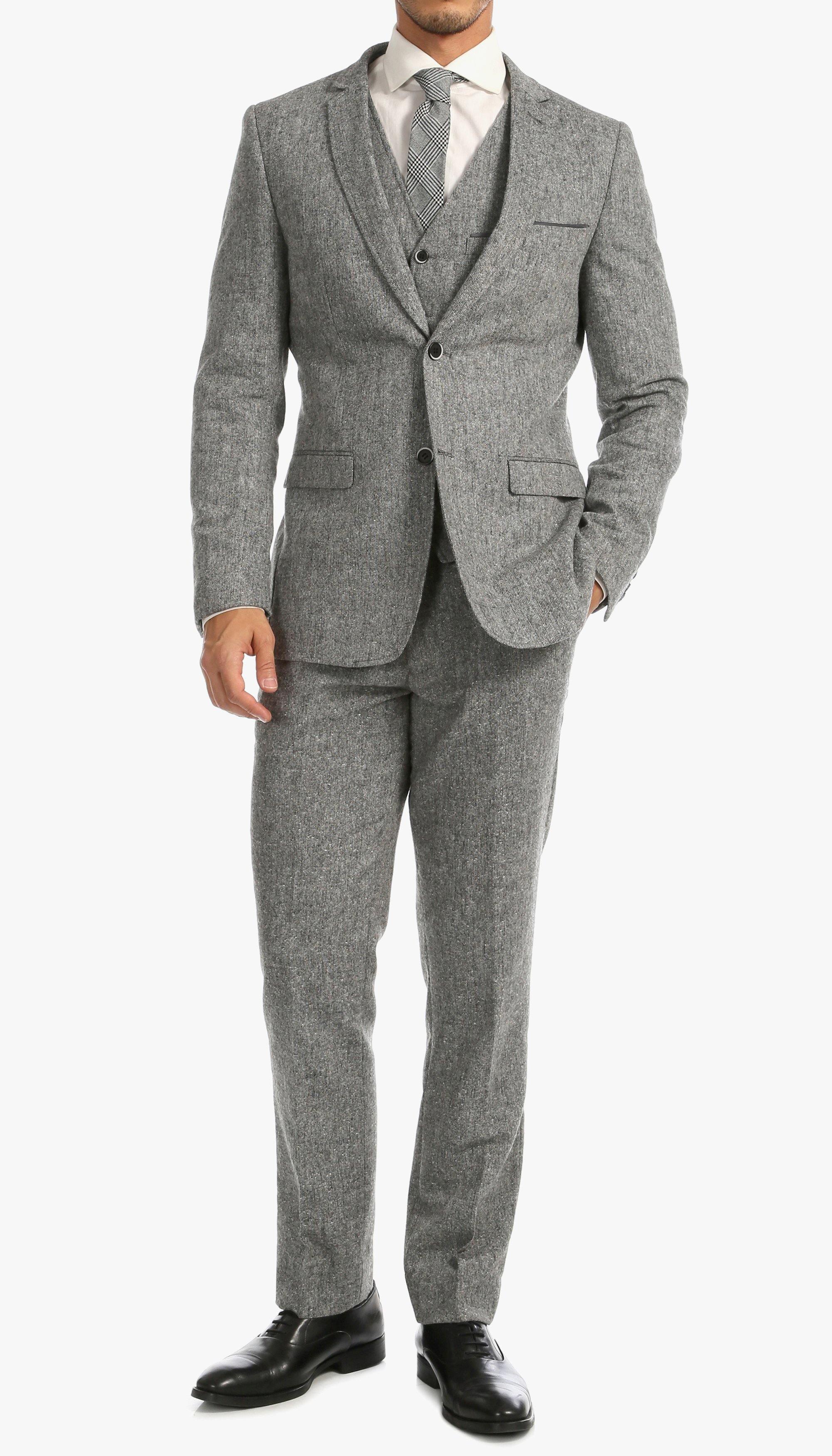 Tweed Men's Slim Fit 3 Piece Suit in Grey - Upscale Men's Fashion