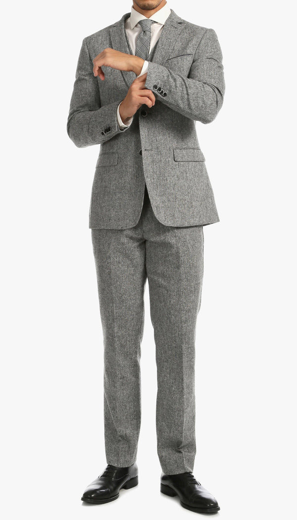 Tweed Men's Slim Fit 3 Piece Suit in Grey - Upscale Men's Fashion