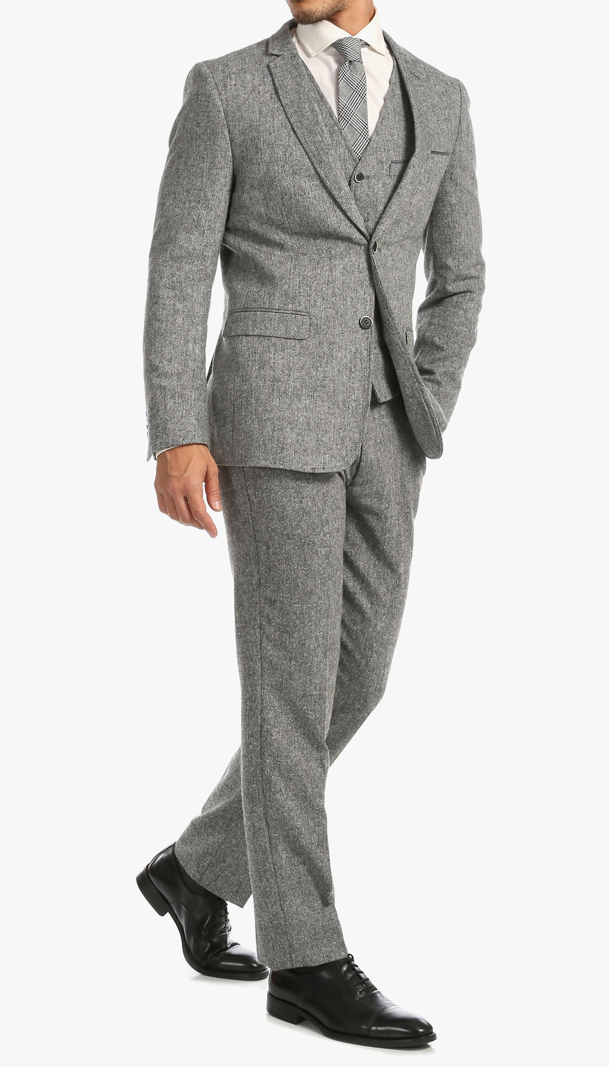 Tweed Men's Slim Fit 3 Piece Suit in Grey - Upscale Men's Fashion