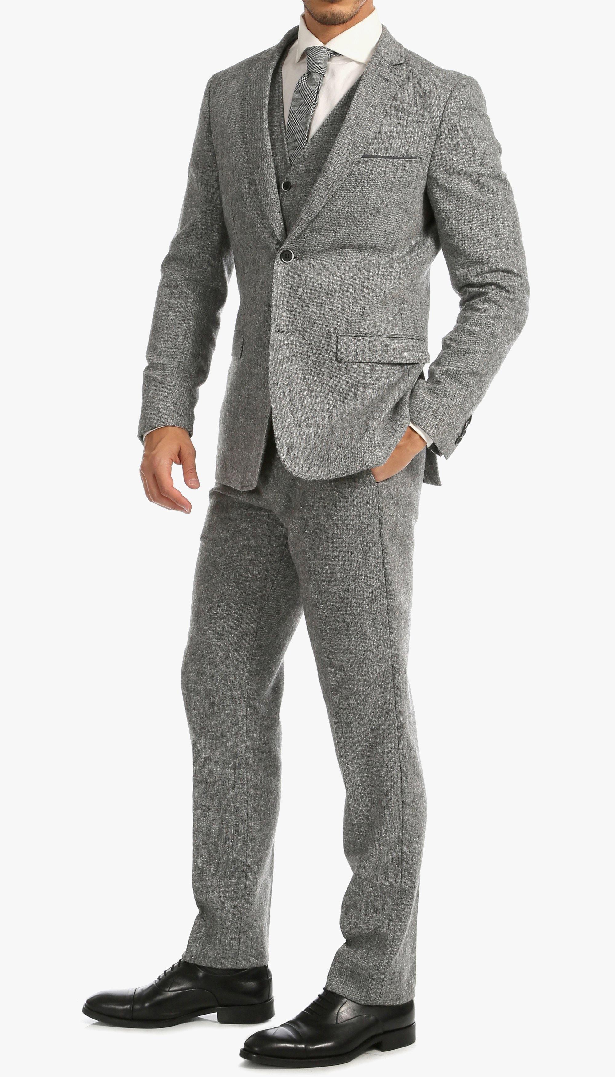 Tweed Men's Slim Fit 3 Piece Suit in Grey - Upscale Men's Fashion