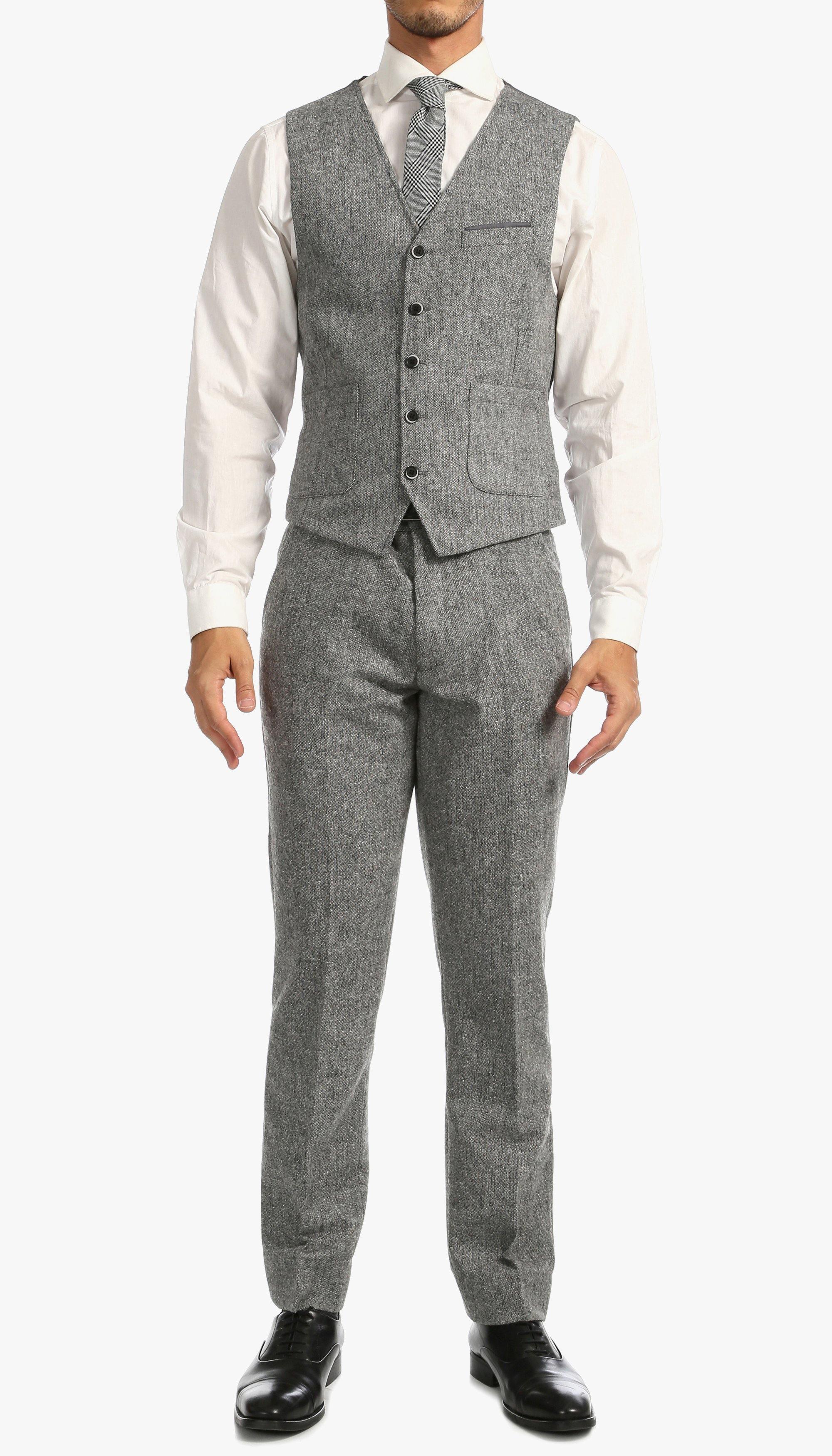 Tweed Men's Slim Fit 3 Piece Suit in Grey - Upscale Men's Fashion