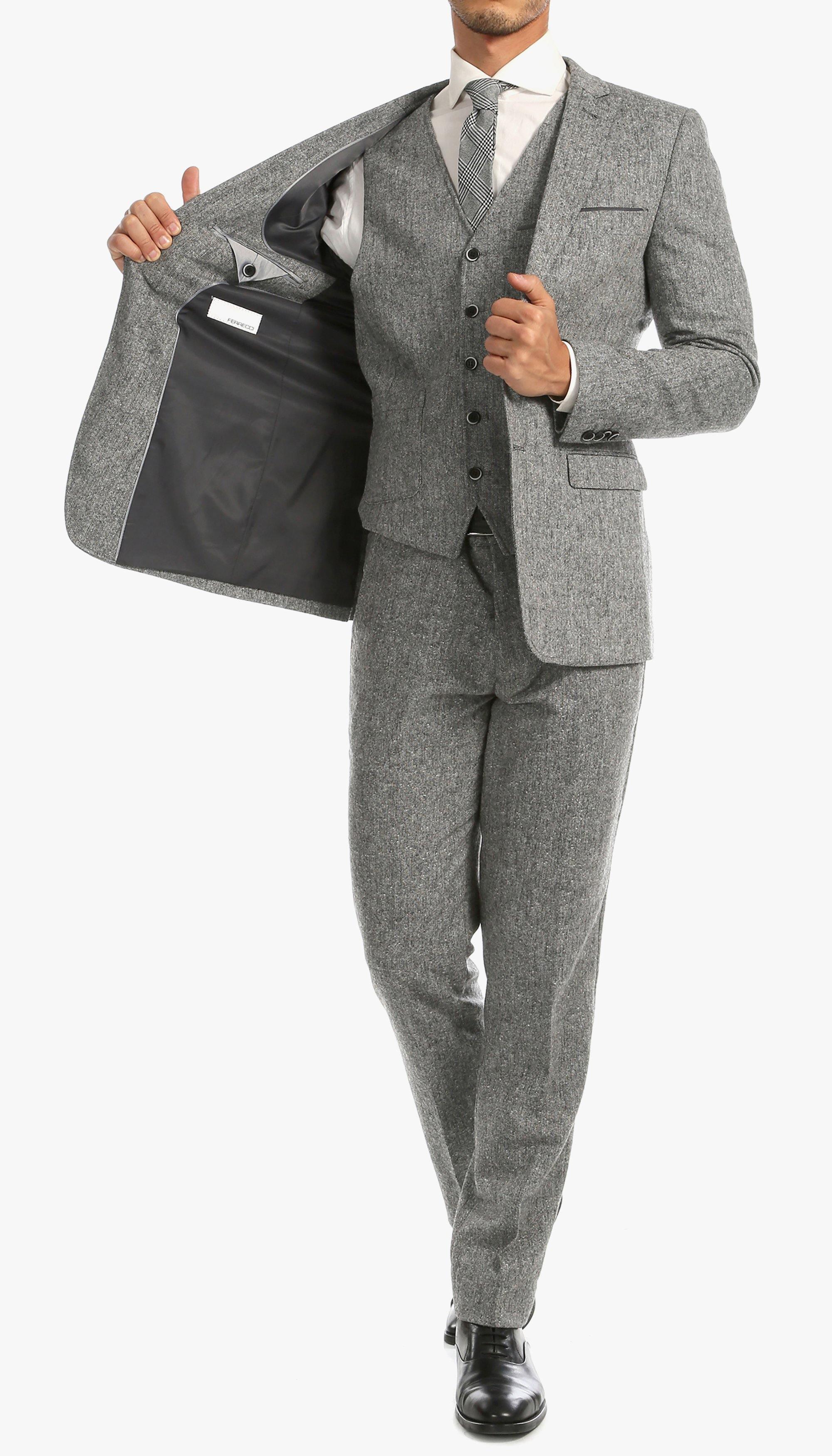 Tweed Men's Slim Fit 3 Piece Suit in Grey - Upscale Men's Fashion