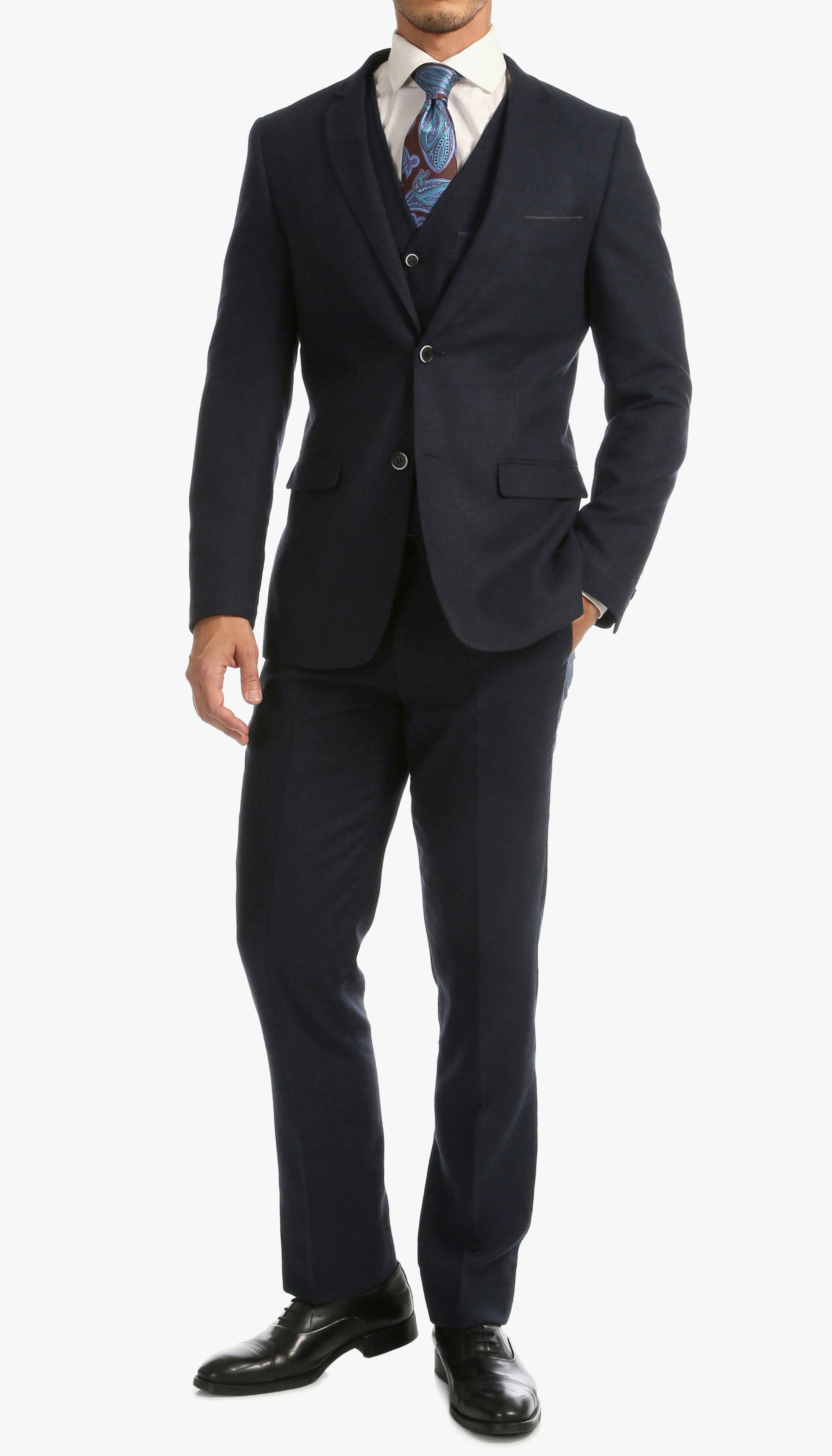 Tweed Men's Slim Fit 3 Piece Suit in Navy - Upscale Men's Fashion