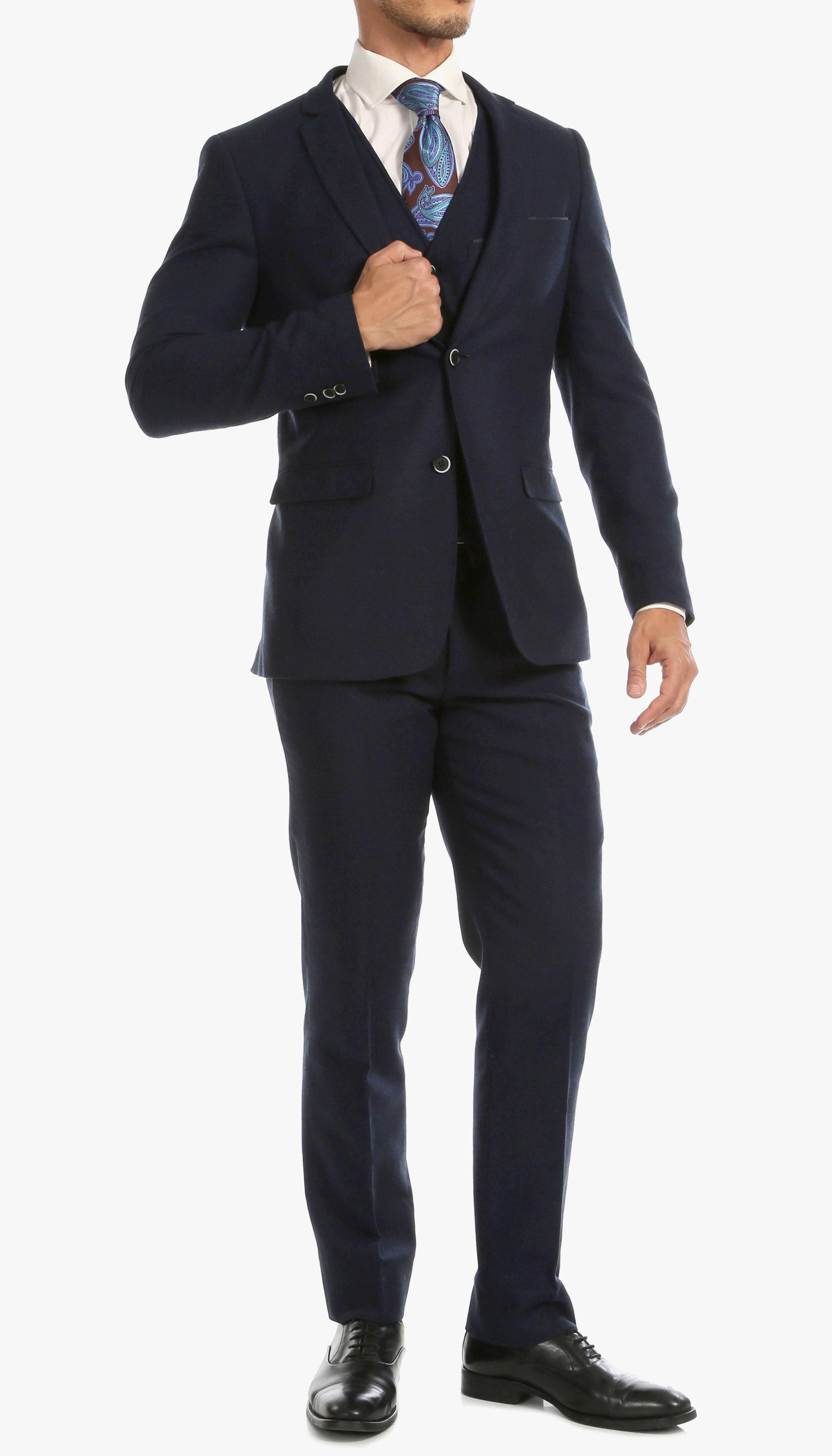 Tweed Men's Slim Fit 3 Piece Suit in Navy - Upscale Men's Fashion