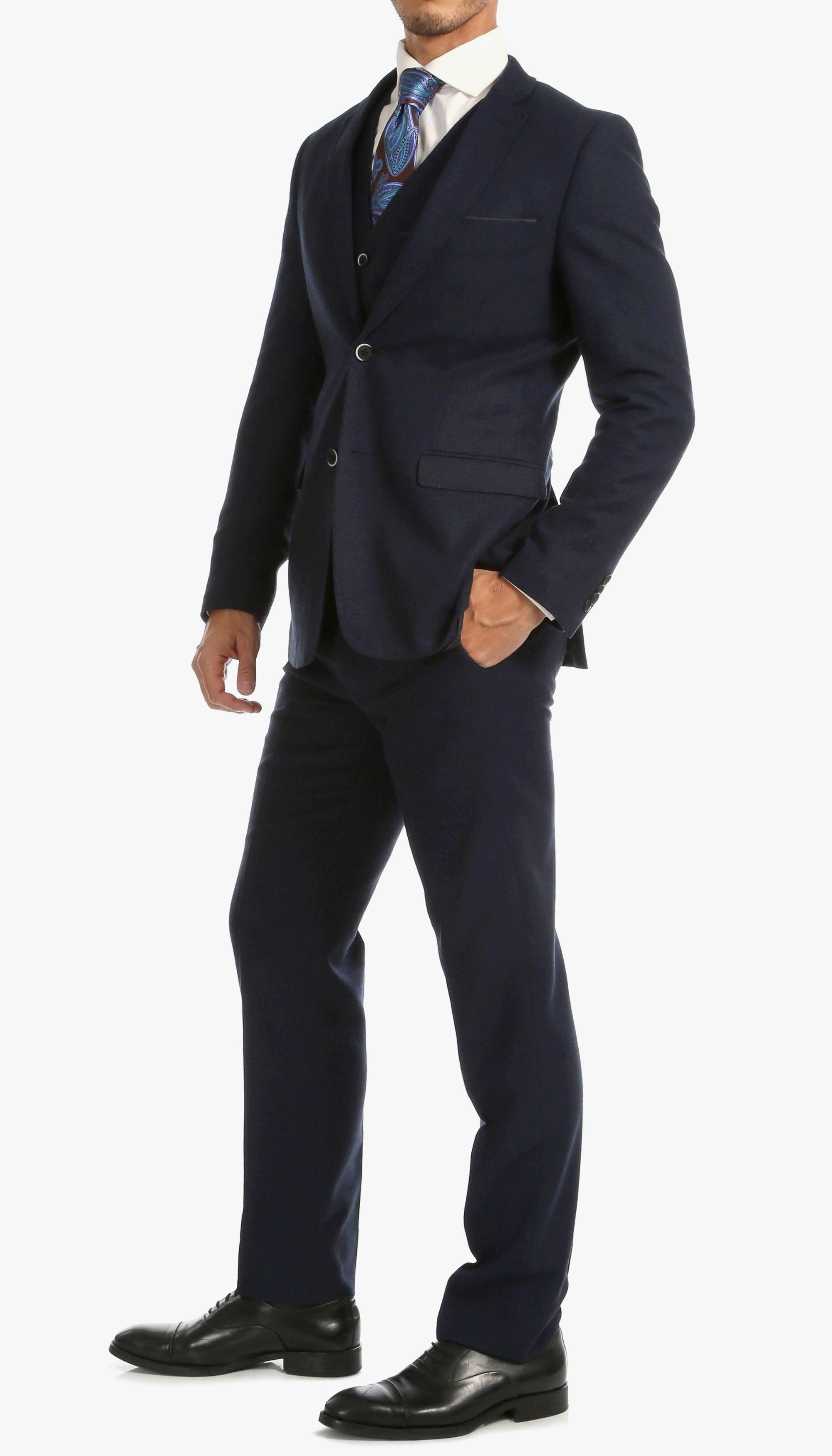 Tweed Men's Slim Fit 3 Piece Suit in Navy - Upscale Men's Fashion