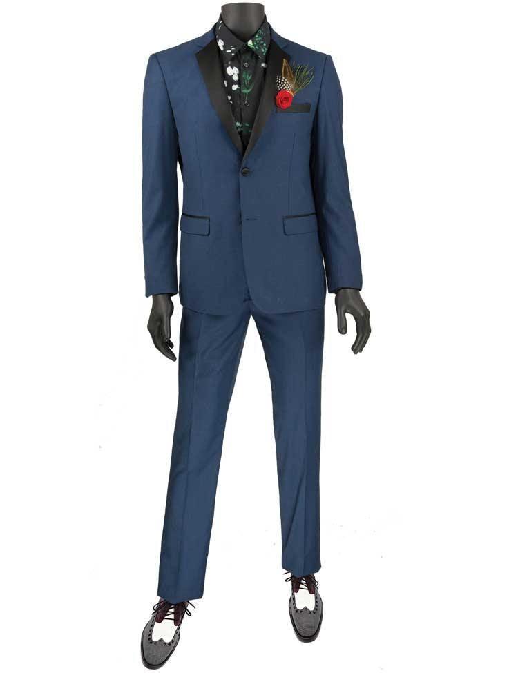 Ultra Slim Fit Blue with Black Lapel 2 Piece Tuxedo - Upscale Men's Fashion