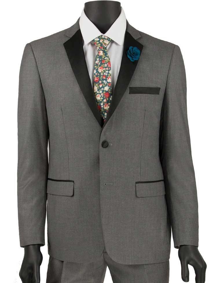 Ultra Slim Fit Gray with Black Lapel 2 Piece Tuxedo - Upscale Men's Fashion