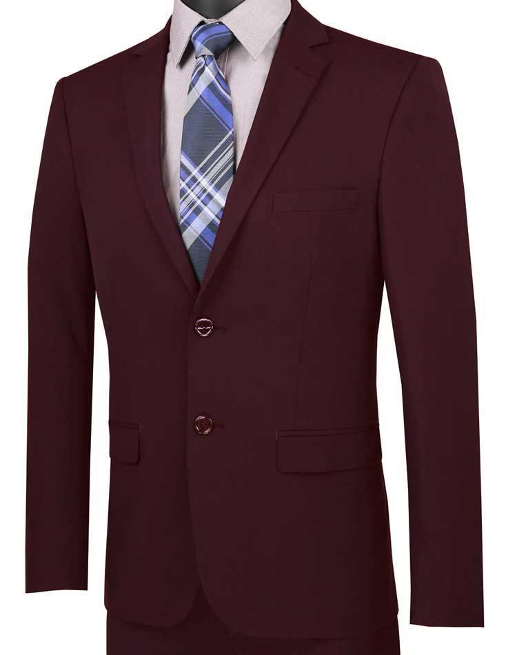 Ultra Slim Fit Stretch 2 Piece Suit Color Burgundy - Upscale Men's Fashion
