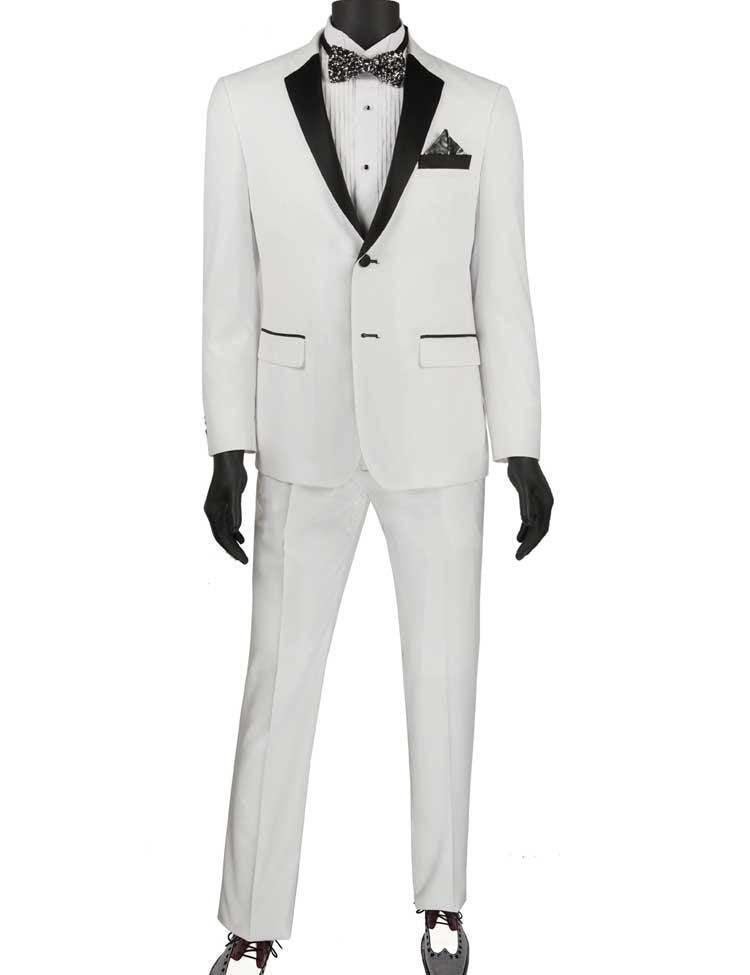 Ultra Slim Fit White with Black Lapel 2 Piece Tuxedo - Upscale Men's Fashion