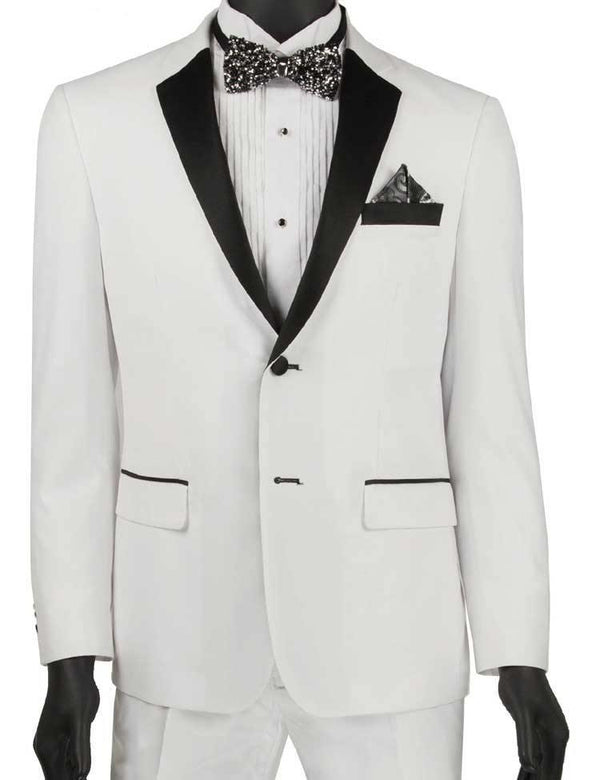 Ultra Slim Fit White with Black Lapel 2 Piece Tuxedo - Upscale Men's Fashion