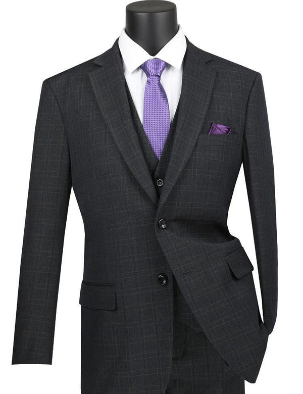 Vinca Collection- Black Glen Plaid Three Piece Suit Regular Fit - Upscale Men's Fashion