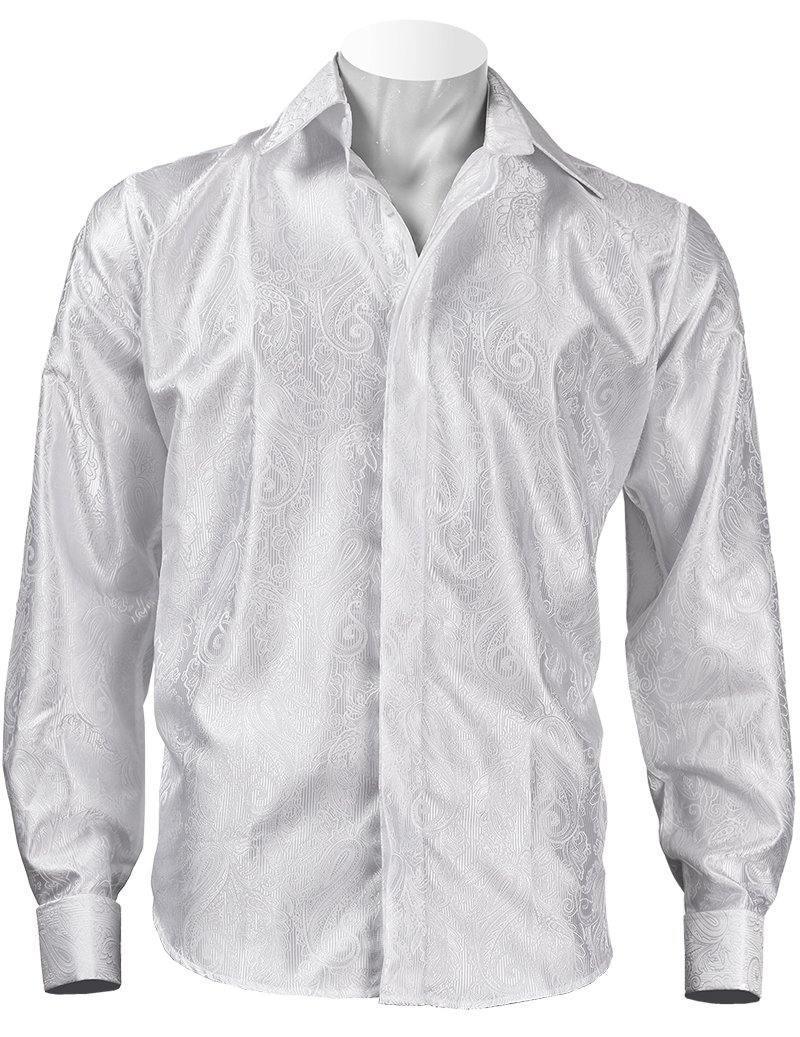 White Paisley Jacquard Long Sleeve Shirt - Upscale Men's Fashion