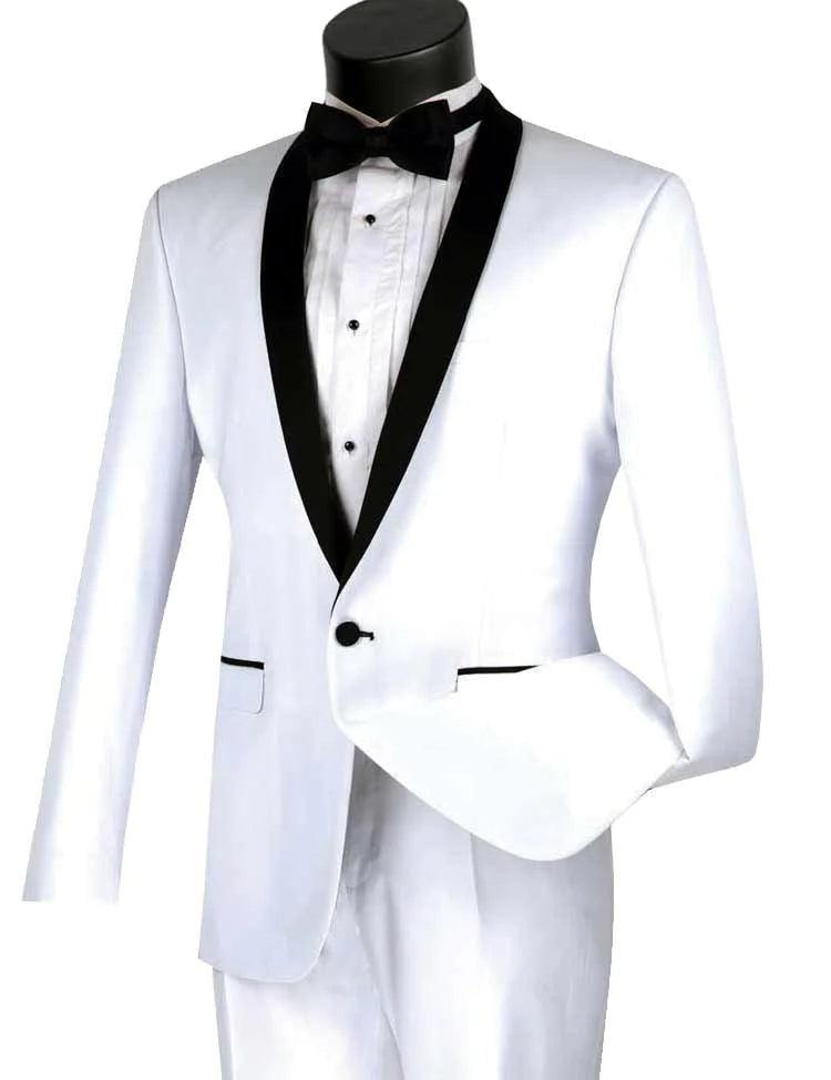 White Slim Fit Tuxedo with Black Shawl Lapel & White Pants - Upscale Men's Fashion