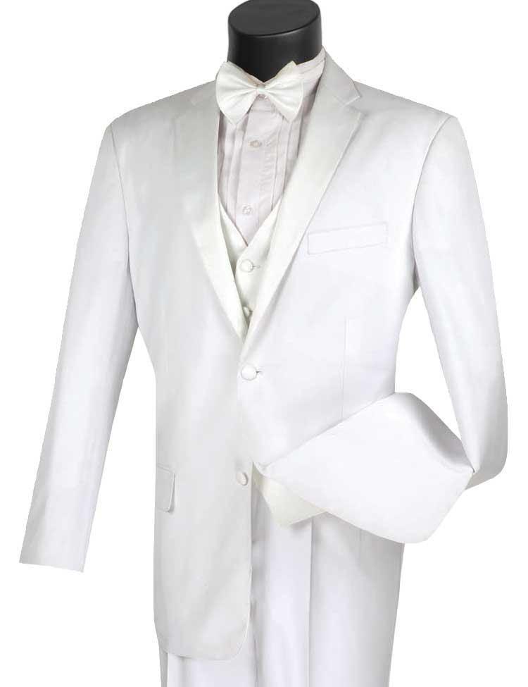 White Tuxedo 3 Piece Regular Fit with White Bow Tie - Upscale Men's Fashion