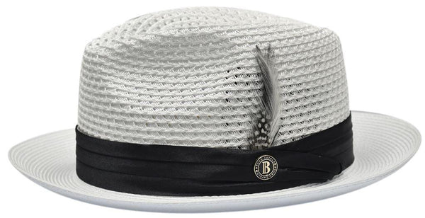 White with Black Band Fedora Braided Straw Hat - Upscale Men's Fashion