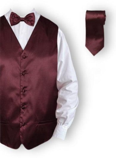 Wine Satin Tuxedo Vest Set - Upscale Men's Fashion