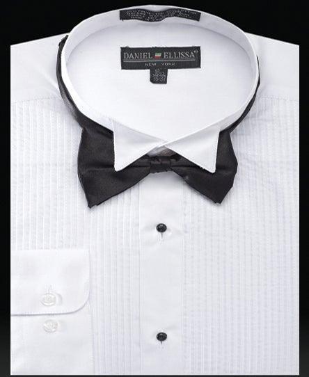 Wing Collar Pleated Front Tuxedo Formal Shirt, White - Upscale Men's Fashion