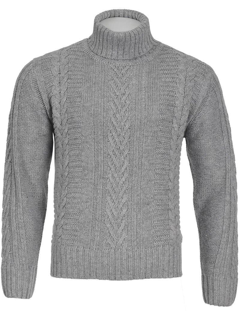Wool Blend Cable Knit Turtleneck Color Heather Gray