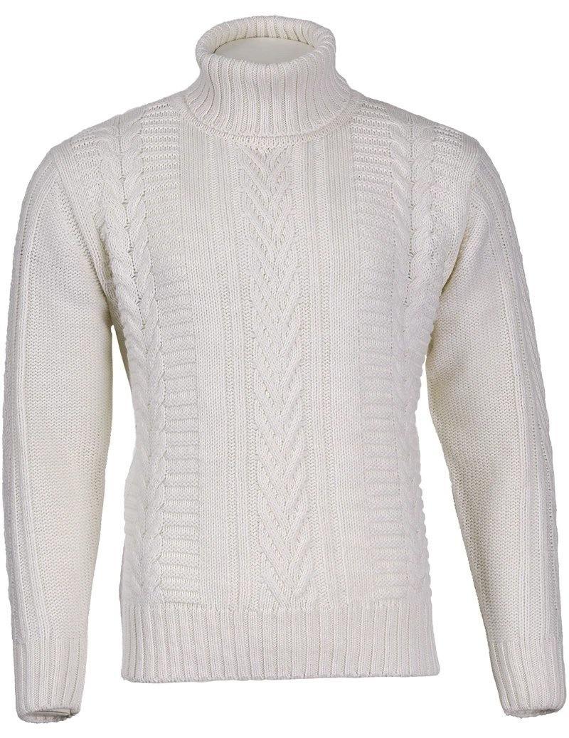 Wool Blend Cable Knit Turtleneck Color White