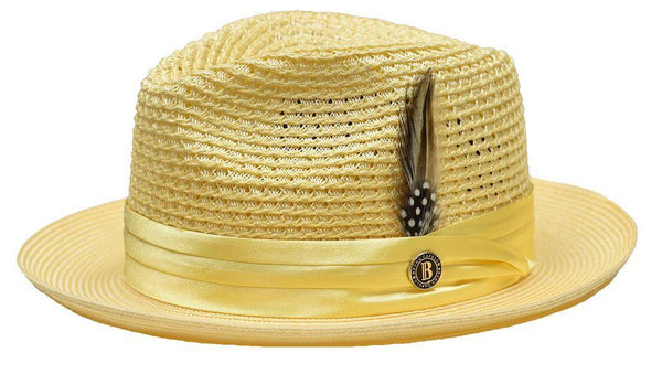 Yellow Fedora Braided Straw Hat - Upscale Men's Fashion